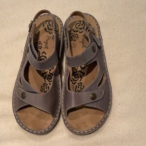Propét Lavender Grey Leather Comfort Sandals